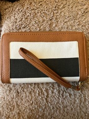Striped Canvas Wristlet Wallet in Black & White